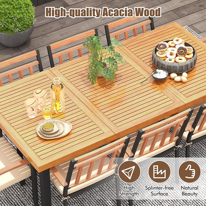 Tangkula 9 Pieces Patio Dining Set, Outdoor Acacia Wood Table and Chairs - Image 6