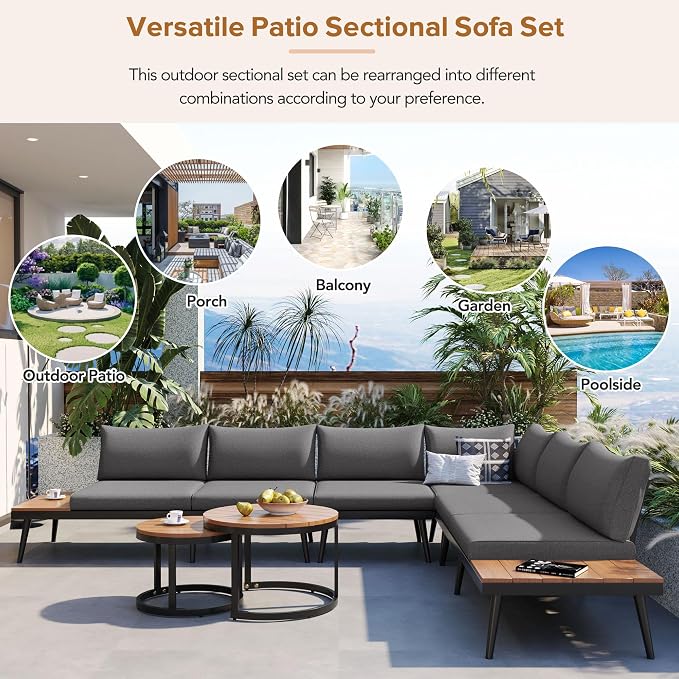LUMISOL 6 Piece Patio Furniture Set, Outdoor Sectional Sofa Set - Image 4