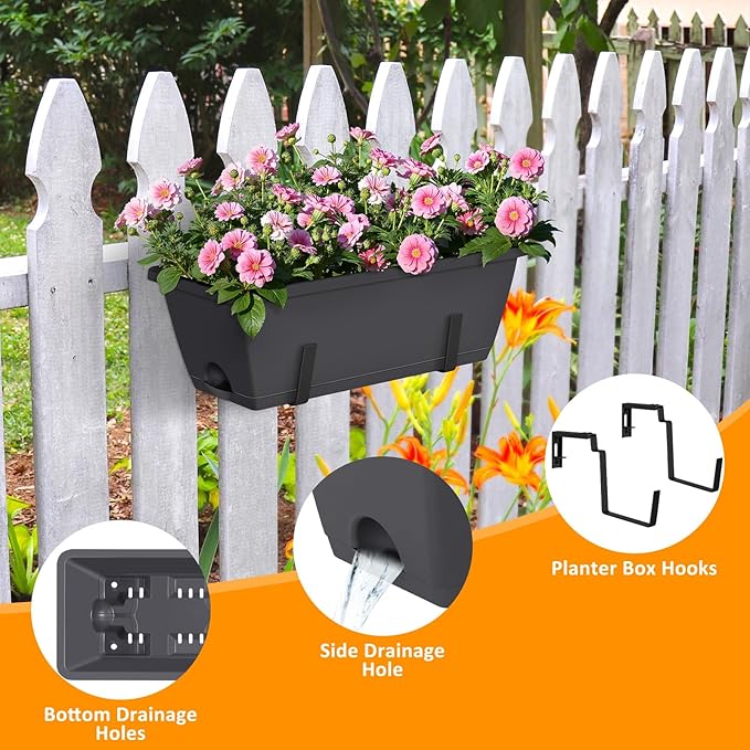 smusei 4 Pack 17 Inch Deck Railing Planter Boxes Window Boxes Planters - Image 2