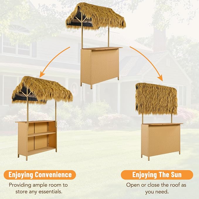 LUMISOL Outdoor Bar Table and Stools, Hawaiian Style Bar Height Patio Set - Image 6