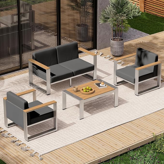 Aluminum Outdoor Furniture Set, 4 Seats Outdoor Patio Conversation Sets by ComfCove