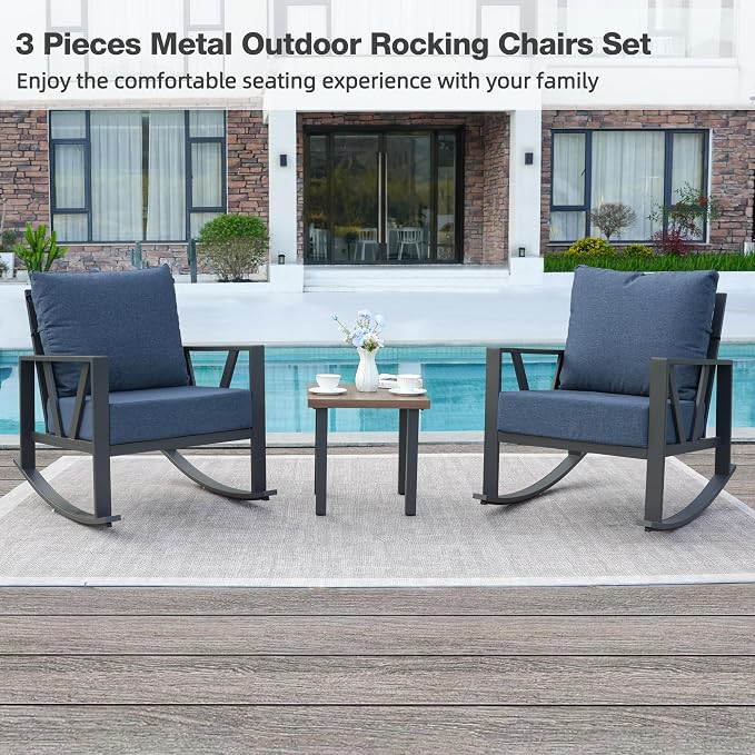 Outdoor Patio Rocking Chairs Set of 2, 3 Pieces Patio Porch Furniture Set - Image 7