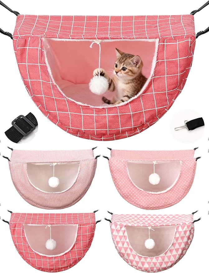 Unittype 4 Pieces Cat Cage Hammock Hanging Pet Bed Double Layer Soft Plush by Unittype