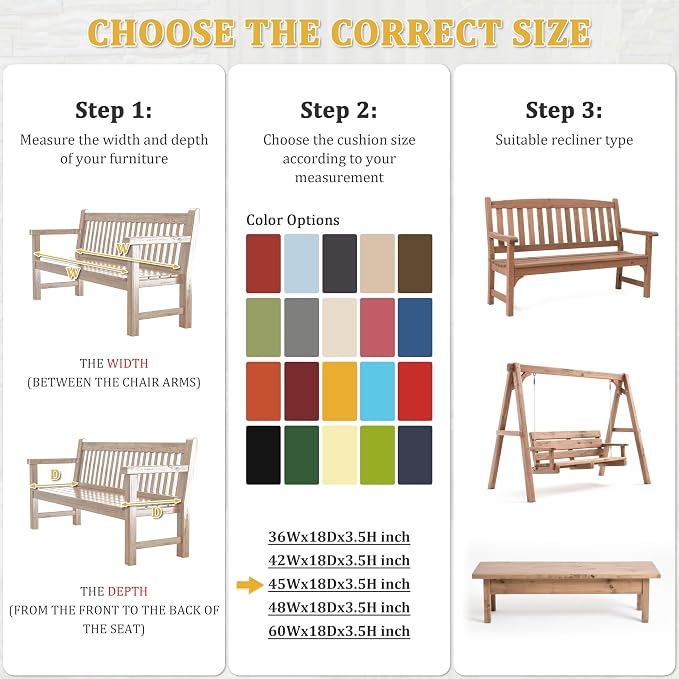 Premium Outdoor Bench Cushions for Patio Furniture 3.5inches Memory Foam Bench - Image 3