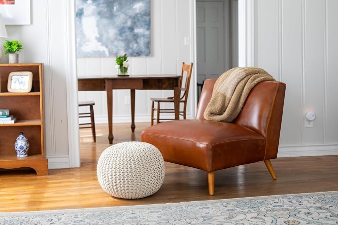 BIRDROCK HOME Round Pouf Ottoman | Cotton Braided Foot Stool - Image 7