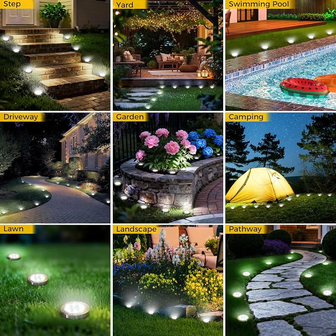 2 Pack Solar Ground Lights Outdoor, 8 LED Mini Flat Solar Disk Lights, IP65 - Image 7