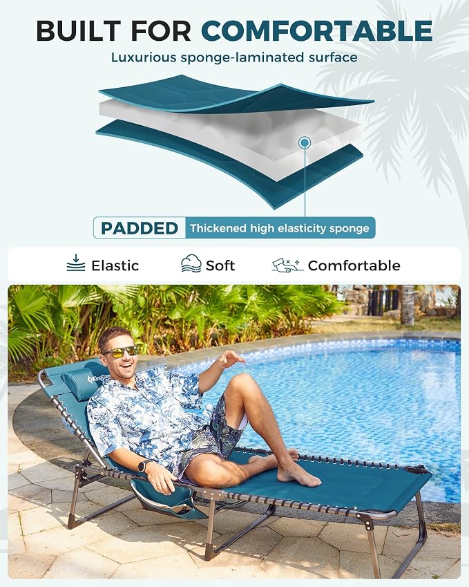 KingCamp Oversized Tanning Chair, Extra-Wide Padded Folding Chase Lounge Chairs - Image 5
