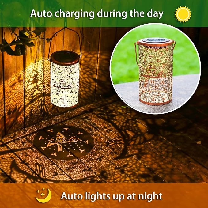 2 Pack Cardinal Outdoor Solar Hanging Lanterns Waterproof LED Solar Lights - Image 2