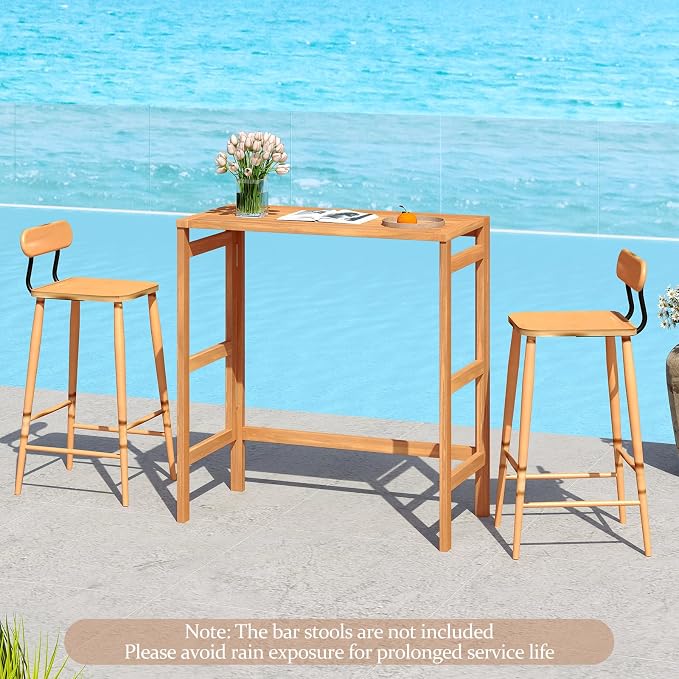 Tangkula Acacia Wood Outdoor Folding Bar Table, Patio Rectangle Counter Height - Image 6