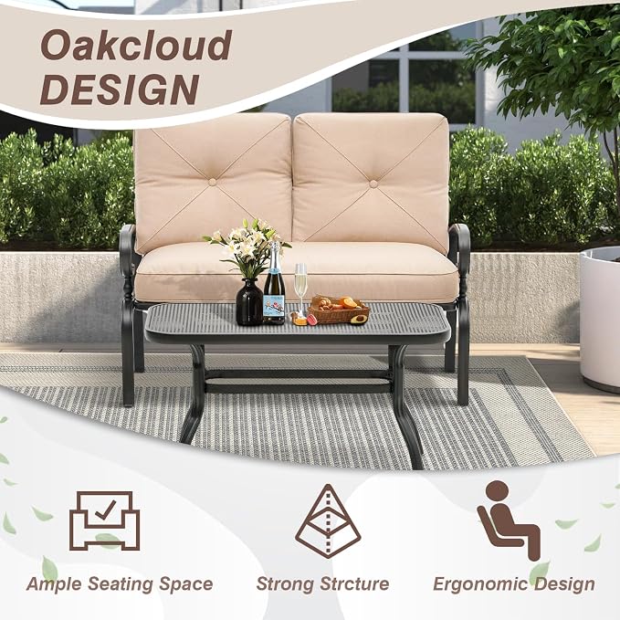 Oakcloud Outdoor 2 Pcs Patio Loveseat Bench Metal Frame Furniture Set - Image 6