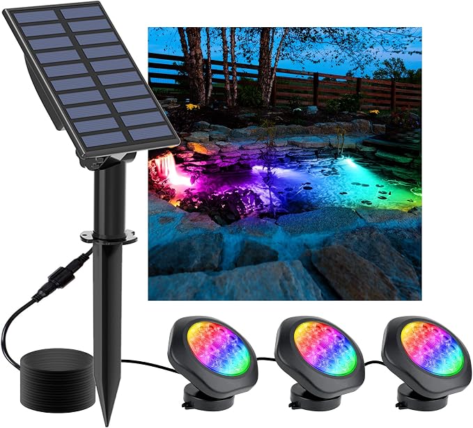 Solar Pond Lights, 18 LED Super Bright RGB LED Underwater Spotlights Color by CREPOW
