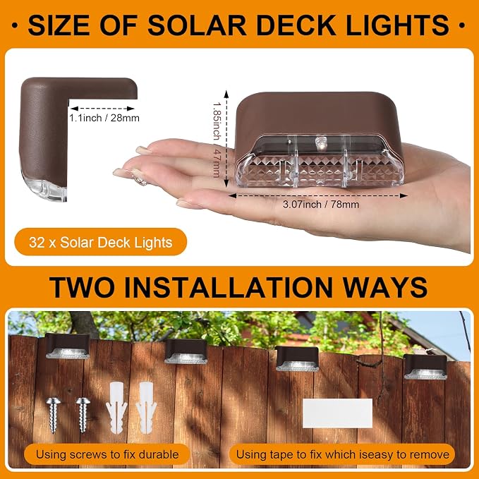 Geelin 32 Pcs Solar Deck Lights Outdoor, Waterproof LED Solar Step Fence Lights - Image 2