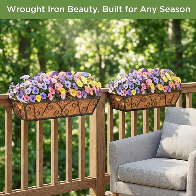 2pcs 24 Inch Window Deck with Coco Liner, Metal Hanging Flower Planter Window - Image 6