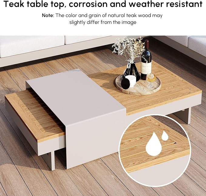homary 6 Piece Aluminum & Teak Outdoor Sofa Set, Patio Sofa Seat L-Shaped - Image 3