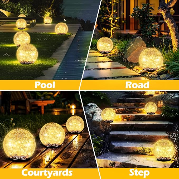 Coroor Garden Solar Ball Lights Outdoor Waterproof, 80 LED Cracked Glass Globe - Image 7