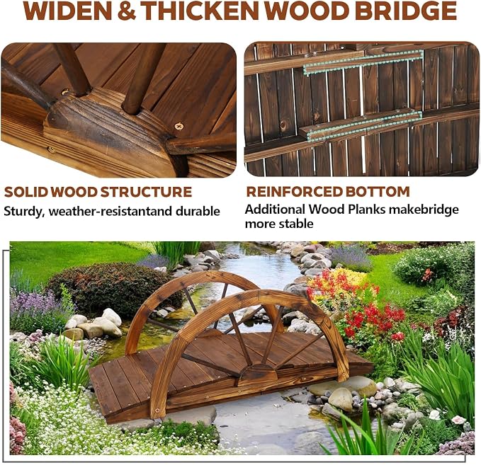 Wooden Garden Bridges for Outdoors 5ft, Garden Bridge for Backyard Yard Patio - Image 3
