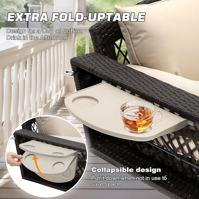Grepatio 3 Person Porch Swing Patio Wicker Hanging Porch Swing Chair Outdoor - Image 3
