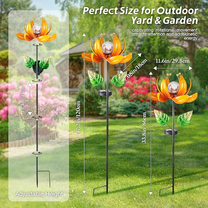 Outdoor Solar Lights Garden Decor, Wind Spinner Yard Decorations - Image 3