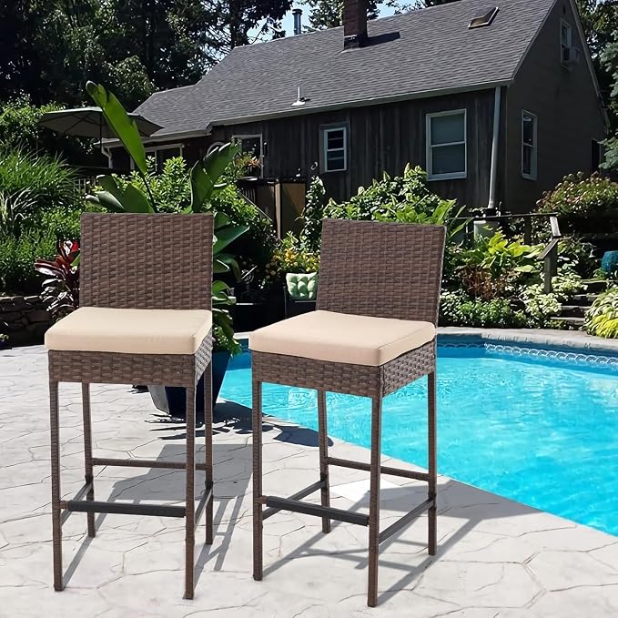 ECOTOUGE Outdoor Bar Stools Set of 4, Wicker Woven Patio Stools & Patio Bar - Image 5