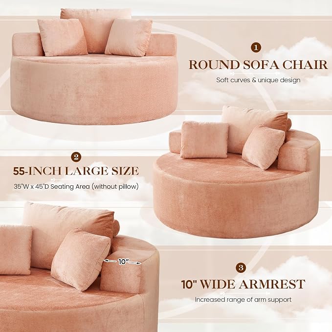 Antetek Oversized Round Chaise Longue Chair Indoor, Modern 55-inch Upholstered - Image 4