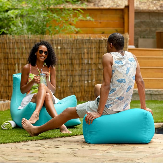 Jaxx Leon Outdoor Bean Bag Ottoman, Cancun Blue - Image 7