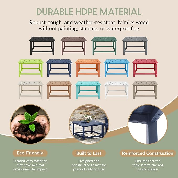 WestinTrends Malibu Low Outdoor HDPE Square Patio Coffee Table - Image 6