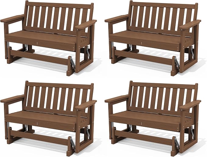 SERWALL Outdoor Glider Bench Set of 4, HDPE Weather-Resistant Swinging Bench by SERWALL