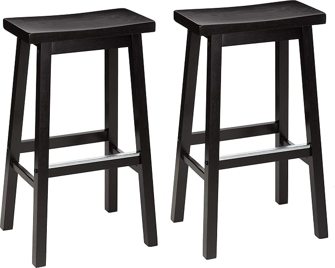 Amazon Basics Solid Wood Saddle-Seat Counter Height Bar Stools by AmazonBasics