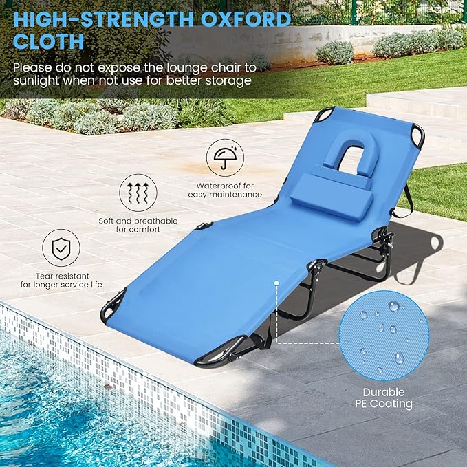 GYMAX Tanning Chair, 350lbs Beach Lounge Chair - Image 4