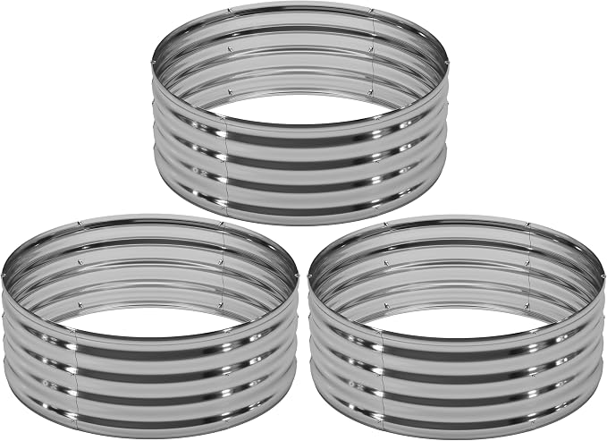 3PCS 3x3x1FT Galvanized Raised Garden Bed Kit, Vegetable Boxes-Round Metal by DIIYIV