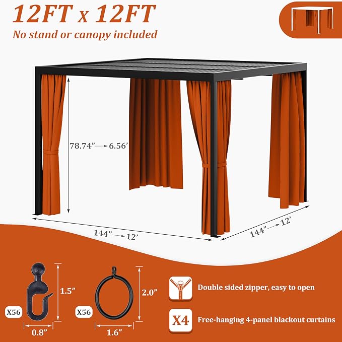 Gazebo Universal Replacement Privacy Curtain, 4-Panels Sidewall Curtains - Image 2