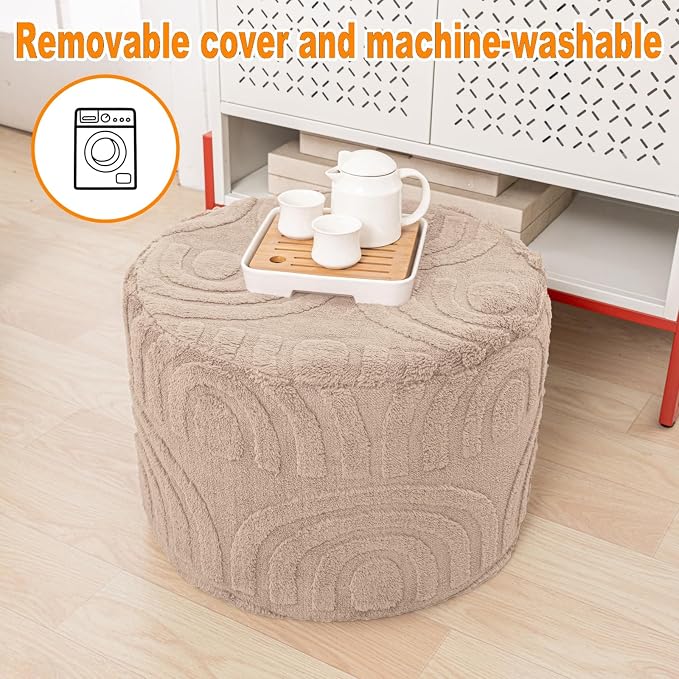 Asuprui Round Ottoman Pouf Ottoman Foot Stool Seat Faux Fur Bean Bag Foot Rest - Image 6