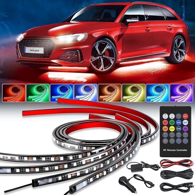 Nilight 4Pcs Car Underglow Neon Accent Strip Lights 252 LEDs RGB 8 Color Sound by Nilight