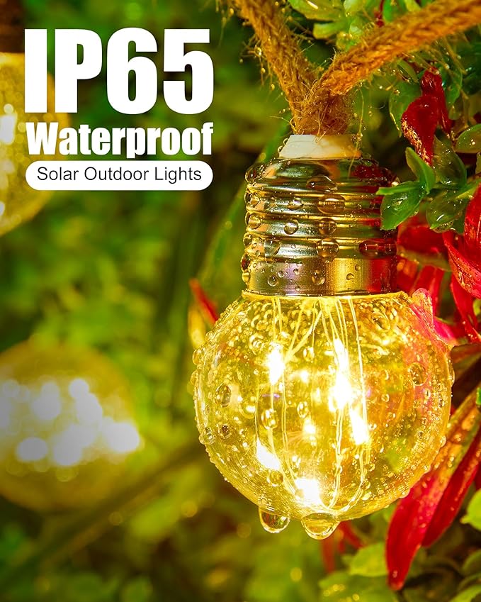 Brightown Solar String Lights Outdoor, 2 Pack 30Ft Vintage Hemp Rope Patio - Image 2