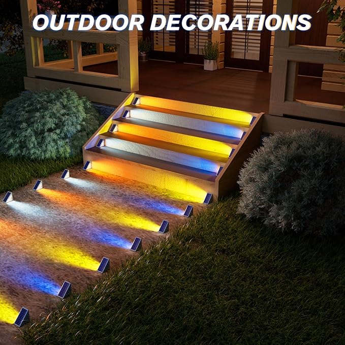 VOLISUN Solar Stair Lights 8 Pack, 7 Fixed Colors, Solar Step Lights Outdoor - Image 2