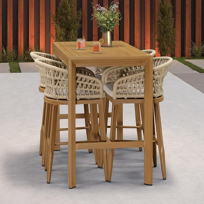 PURPLE LEAF Outdoor Rattan 29" Bar Stools Set of 2, Modern Boho Aluminum Patio - Image 8