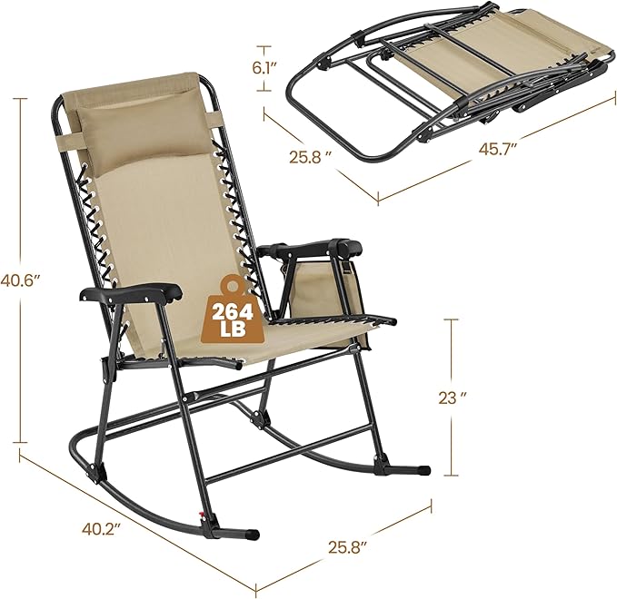 Yaheetech 26in Rocking Chair Outdoor Zero Gravity Folding Chairs Rocking Chairs - Image 3
