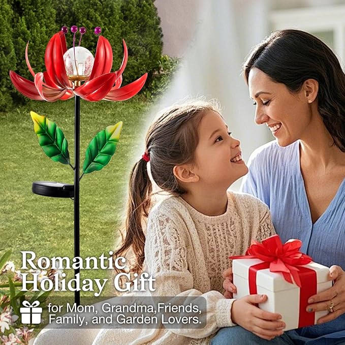 Solar Lights Outdoor Wind Spinners, Metal Lotus Flower Garden Decor - Image 9