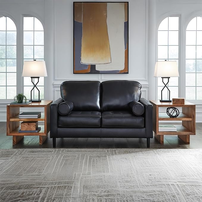 Signature Design by Ashley Bryceview Mid-Century Leather Match Tufted Loveseat - Image 2