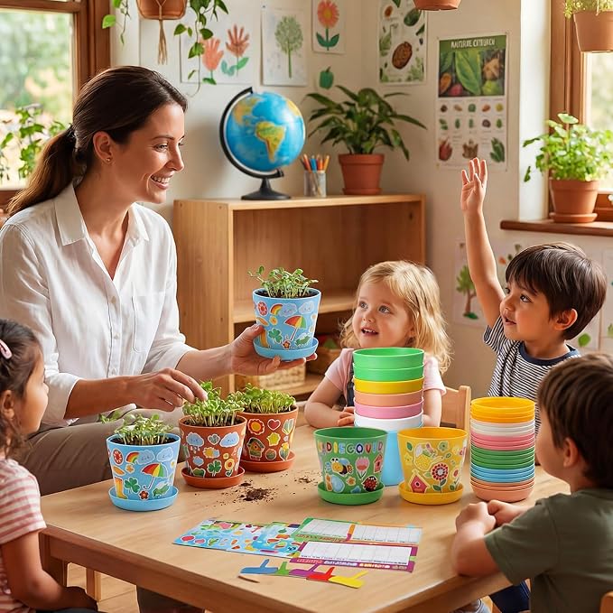 Capoda 48 Sets Garden Flower Pots Crafts Kit DIY Spring Plastic Seedling - Image 6
