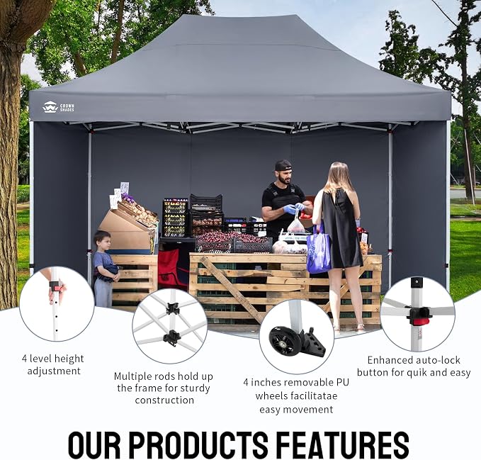 CROWN SHADES 10x15 Pop Up Canopy Tent, Thicken Frame Commercial Heavy Duty Tent - Image 3