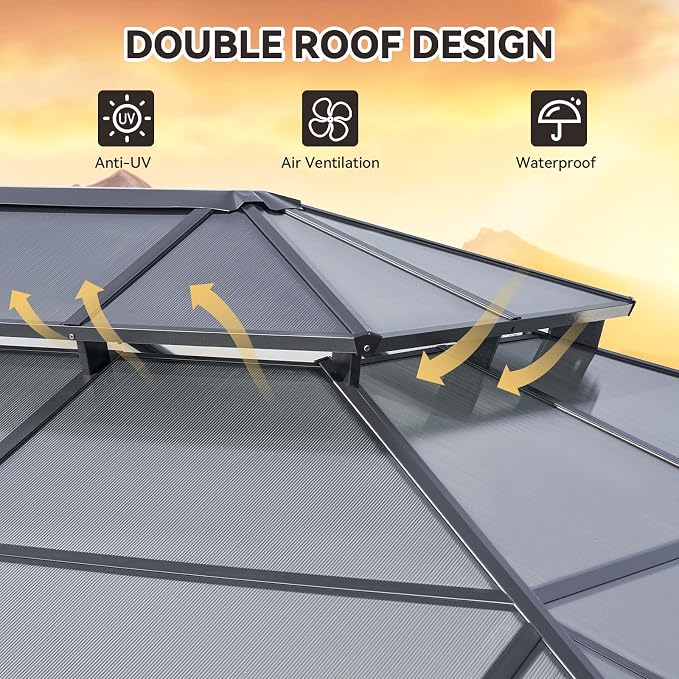 Aoxun 12'x16' Hardtop Gazebo, Outdoor Metal Gazebo - Image 4