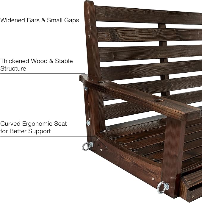 Wooden Porch Swing, Ergonomic Seat, Bench Swing - Image 8