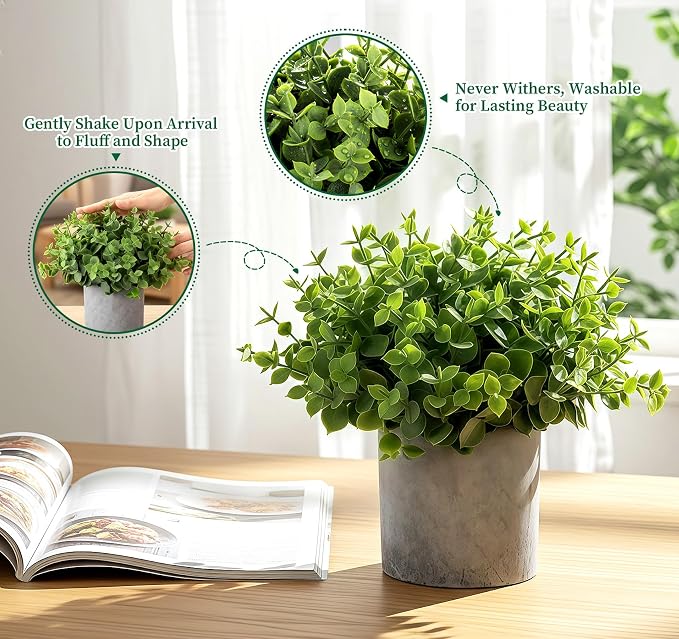 Fake Plants, 5 Pack Small Fake Plants Mini Potted Artificial Eucalyptus - Image 4