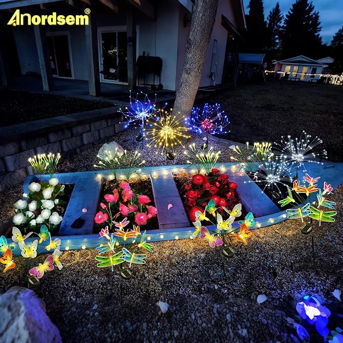 Anordsem Solar Garden Lights Outdoor: 8 Removable PVC Water Drop Light Head 4 - Image 8