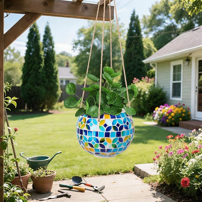 Ceramic Hanging Planter Mosaic Hanging Flower Pot Small Plant Pot by Chonsun