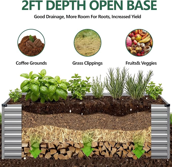 Vengarus 8x4x2FT Galvanized Raised Garden Bed Kit, Large Rectangle Elevated - Image 4