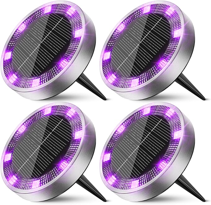 Peasur Solar Ground Lights Outdoor, 4 Pack Flat Solar Powered Disc Lights by Peasur
