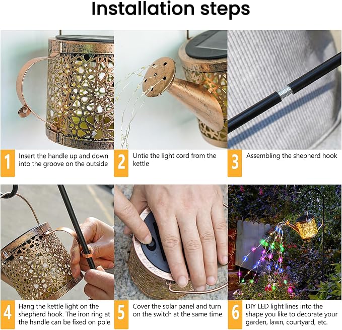 Solar Lights Outdoor Decorative, Metal Solar Watering Can Lights Waterproof - Image 4