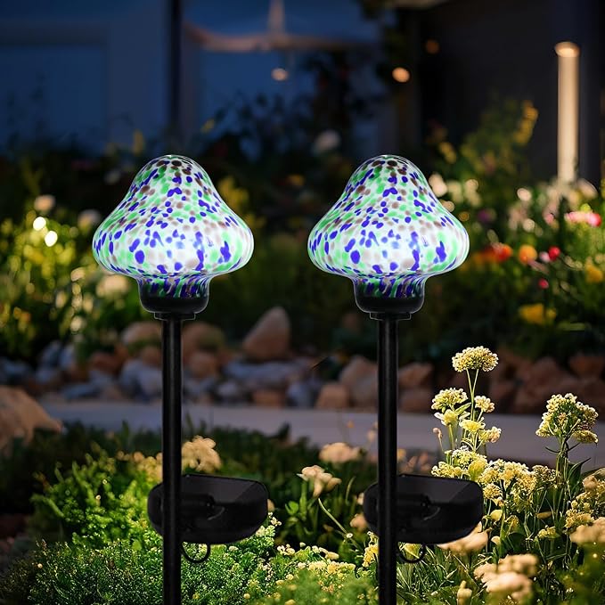Solar Outdoor Lights Decorative Solar Glass Mushroom Lights Waterproof LED - Image 4